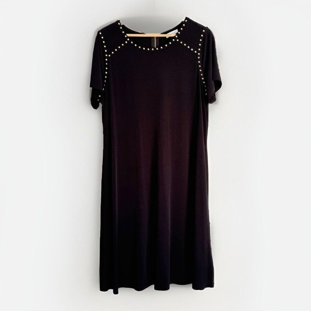 Calvin Klein Women’s Black Gold Studded Dress 14W Quiet Luxury Office Casual